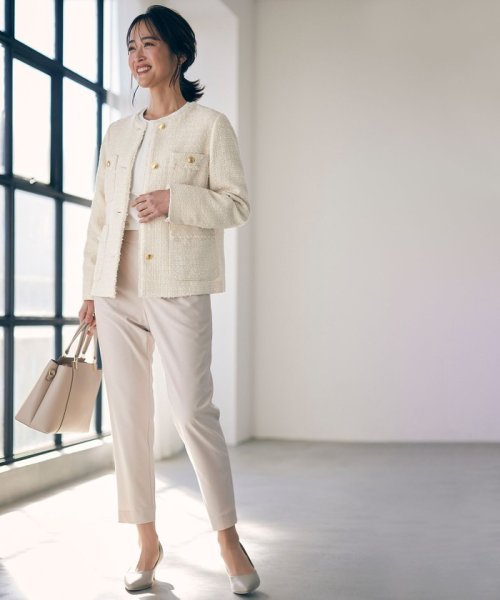 ツイードノーカラーミドル ジャケット 