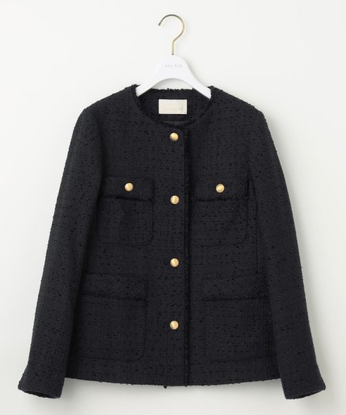 ツイードノーカラーミドル ジャケット 