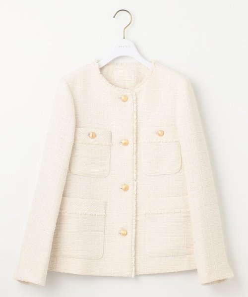 ツイードノーカラーミドル ジャケット 