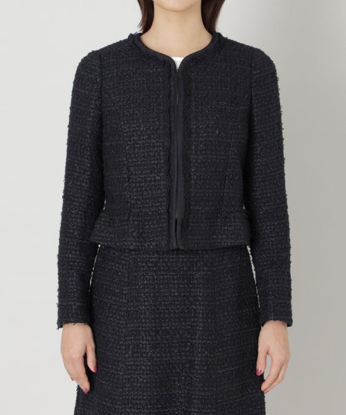 【L】ファンシーツイードノーカラー ジャケット ファンシーツイードノーカラー