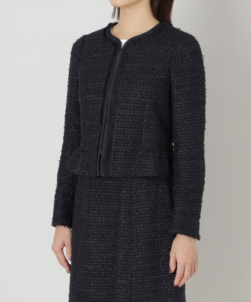 【L】ファンシーツイードノーカラー ジャケット ファンシーツイードノーカラー