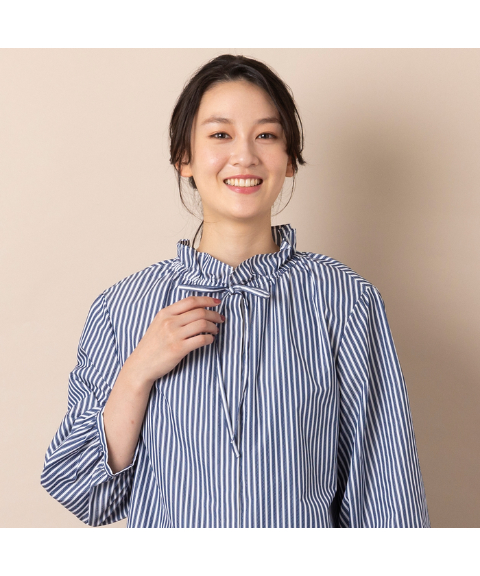 PISANO / ピサーノ ドビーストライプ・フリル襟ブラウス