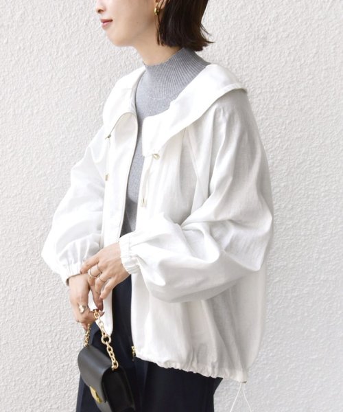 * 〈手洗い可能〉リネン レーヨン コーティング スタンド カラー ジップ ブルゾン 24SS ◇ 