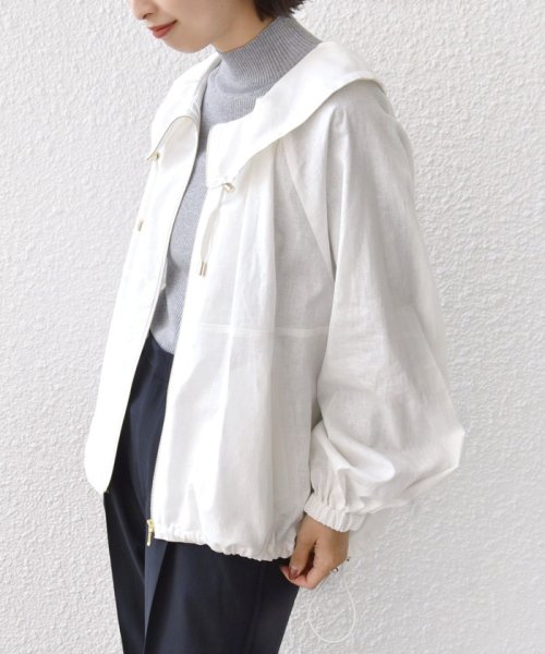 * 〈手洗い可能〉リネン レーヨン コーティング スタンド カラー ジップ ブルゾン 24SS ◇ 