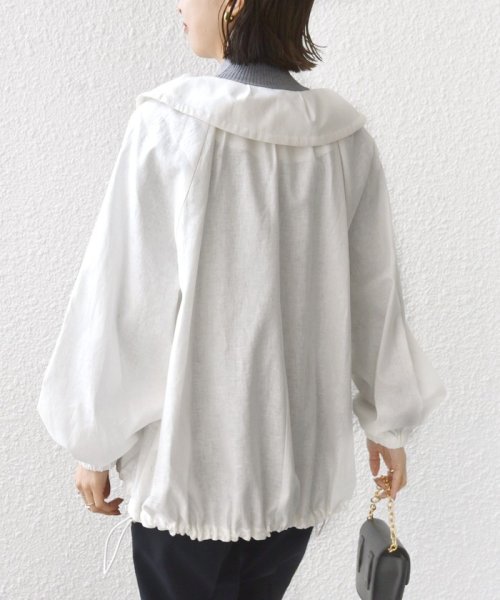 * 〈手洗い可能〉リネン レーヨン コーティング スタンド カラー ジップ ブルゾン 24SS ◇ 