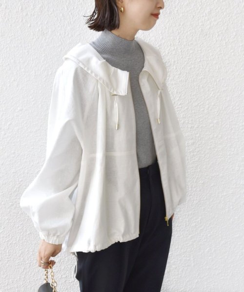 * 〈手洗い可能〉リネン レーヨン コーティング スタンド カラー ジップ ブルゾン 24SS ◇ 