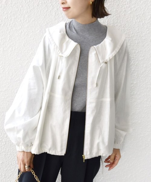 * 〈手洗い可能〉リネン レーヨン コーティング スタンド カラー ジップ ブルゾン 24SS ◇ 