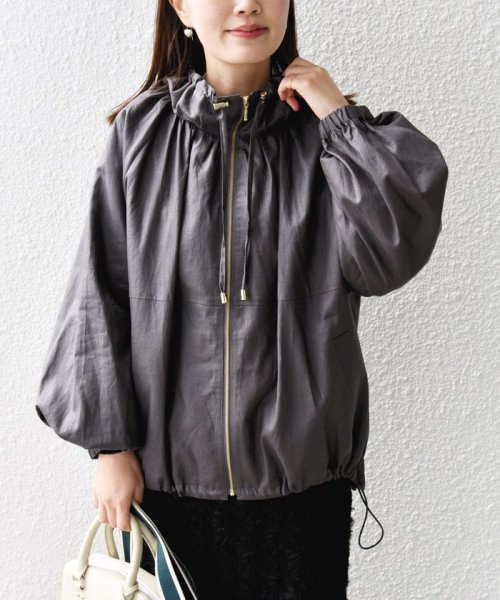 * 〈手洗い可能〉リネン レーヨン コーティング スタンド カラー ジップ ブルゾン 24SS ◇ 