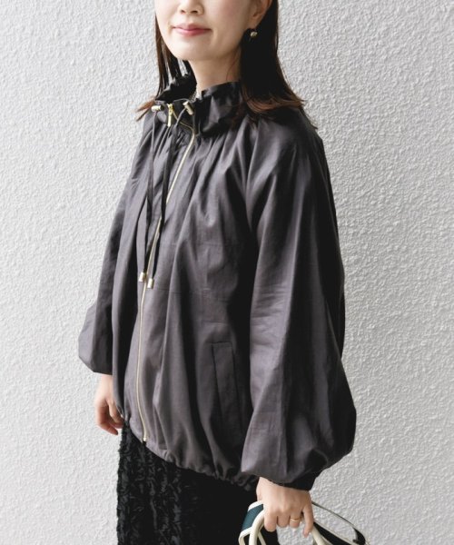 * 〈手洗い可能〉リネン レーヨン コーティング スタンド カラー ジップ ブルゾン 24SS ◇ 