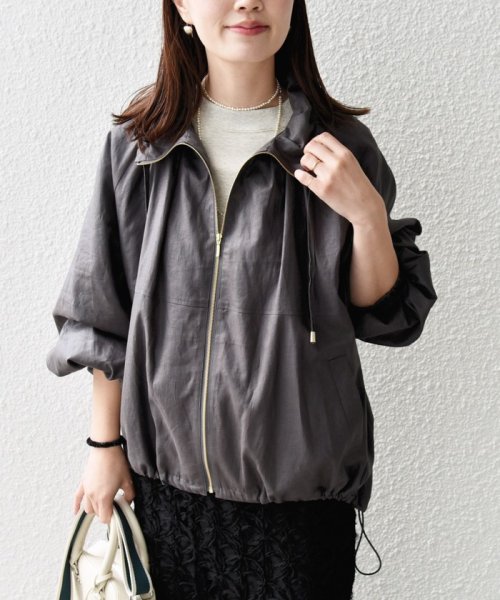 * 〈手洗い可能〉リネン レーヨン コーティング スタンド カラー ジップ ブルゾン 24SS ◇ 