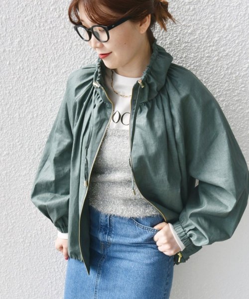 * 〈手洗い可能〉リネン レーヨン コーティング スタンド カラー ジップ ブルゾン 24SS ◇ 