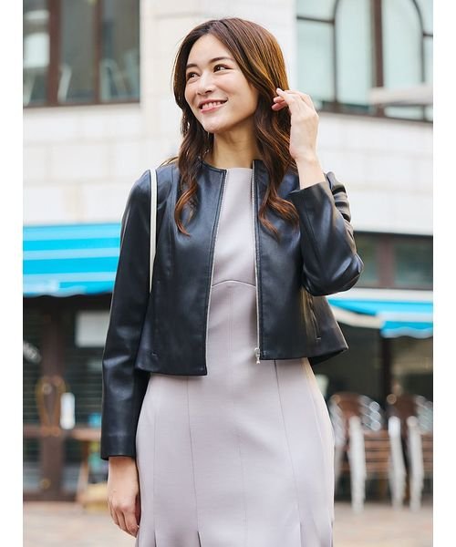 ノーカラーフェイクレザージャケット 予めご了承ください