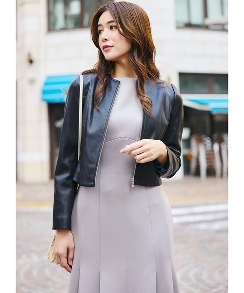 ノーカラーフェイクレザージャケット 予めご了承ください