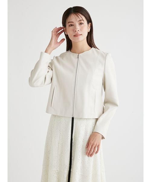 ノーカラーフェイクレザージャケット 予めご了承ください