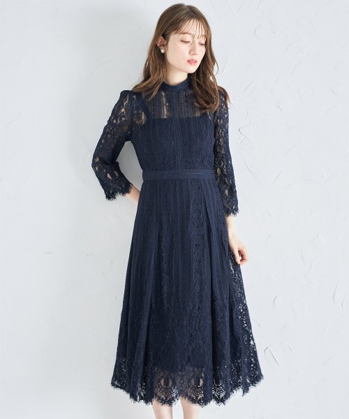 tocco closet(トッコクローゼット)/裾スカラップカットパネルレース×ラインレースワンピース/img14