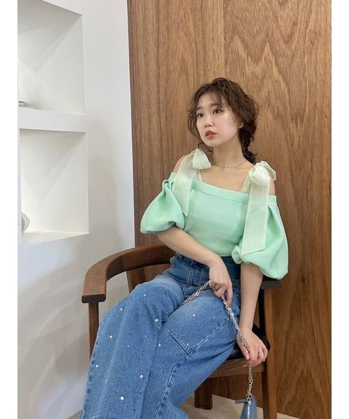 【WEB限定00サイズあり】[L.B CANDY STOCK]ハートビジューワイドデニムパンツ 予めご了承ください