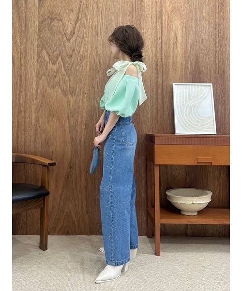 【WEB限定00サイズあり】[L.B CANDY STOCK]ハートビジューワイドデニムパンツ 予めご了承ください