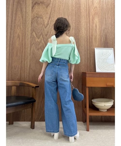 【WEB限定00サイズあり】[L.B CANDY STOCK]ハートビジューワイドデニムパンツ 予めご了承ください