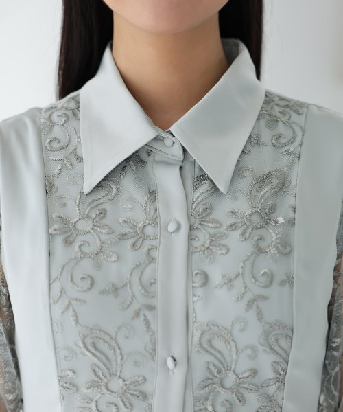 シャツ襟刺繍Aラインドレス 二次会 食事会 セレモニー 発表会
