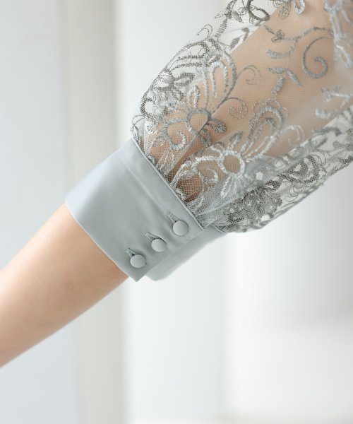 シャツ襟刺繍Aラインドレス 二次会 食事会 セレモニー 発表会