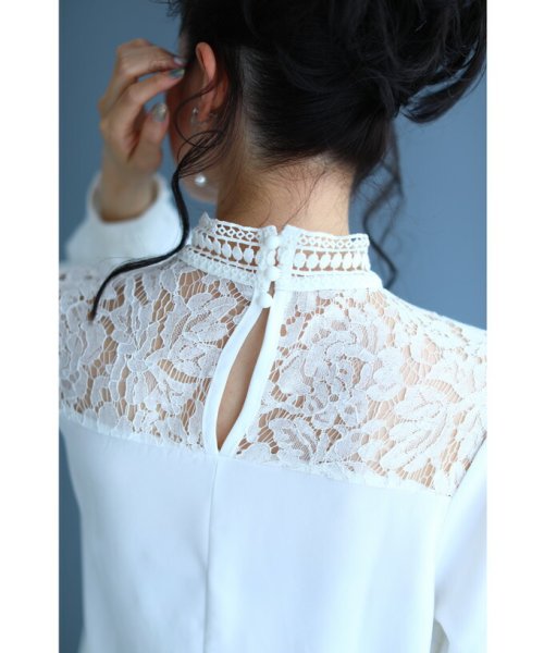 CAWAII(カワイイ)/【ドレスな立ち襟】肩を飾る魅力的シアーレースのきれいめブラウストップス（ホワイト）/img17