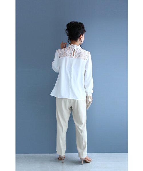 CAWAII(カワイイ)/【ドレスな立ち襟】肩を飾る魅力的シアーレースのきれいめブラウストップス（ホワイト）/img19