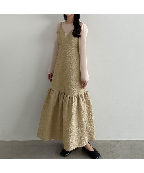 callautiaふくれジャガードダブル肩紐キャミワンピース O79410560