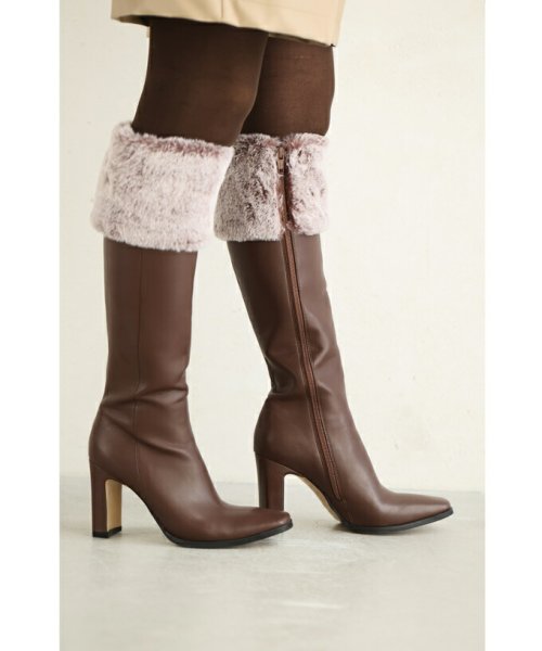 もこもこファーのヒールロングブーツ 
