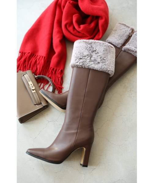 もこもこファーのヒールロングブーツ 