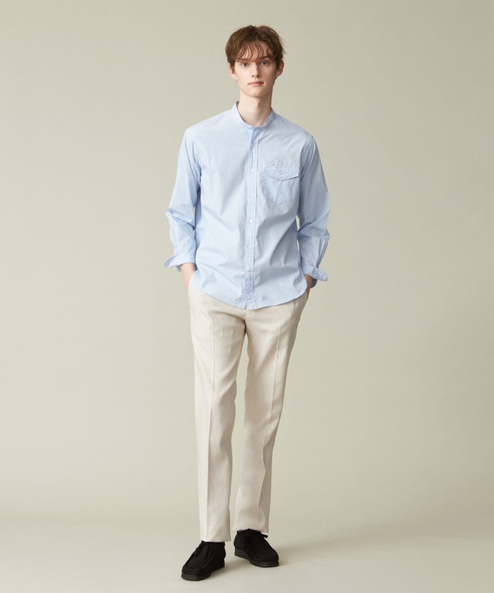 ポプリンマルチストライプ バンドカラーシャツ(505862259)｜HANKYU