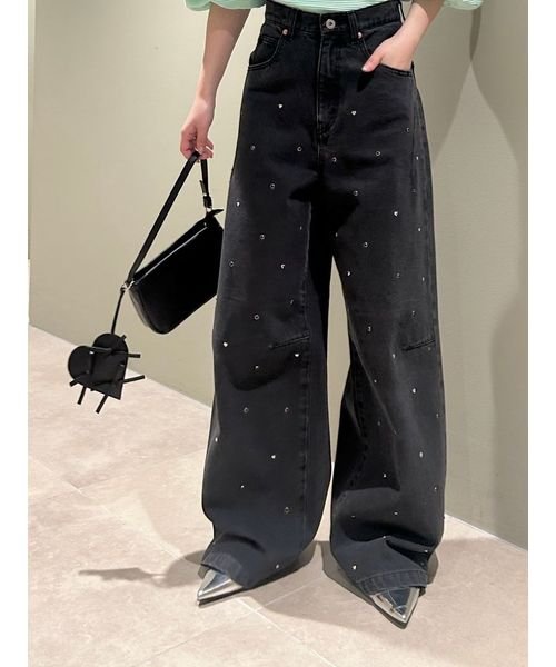 【WEB限定00サイズあり】[L.B CANDY STOCK]ハートビジューワイドデニムパンツ 予めご了承ください