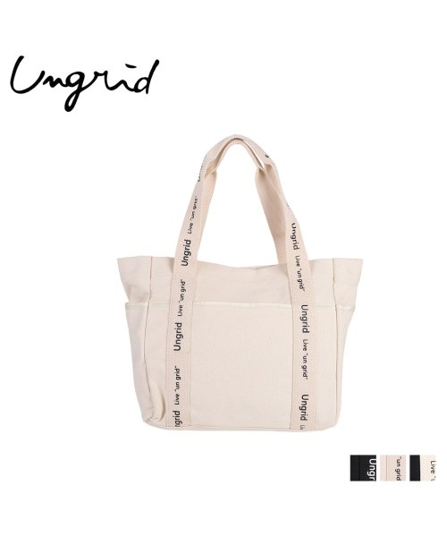 Ungrid(アングリッド)/ アングリッド Ungrid トートバッグ キャンパス ミディアム レディース A4対応 ロゴテープ MEDIUM TOTE BAG ブラック アイボリー 黒 /img14