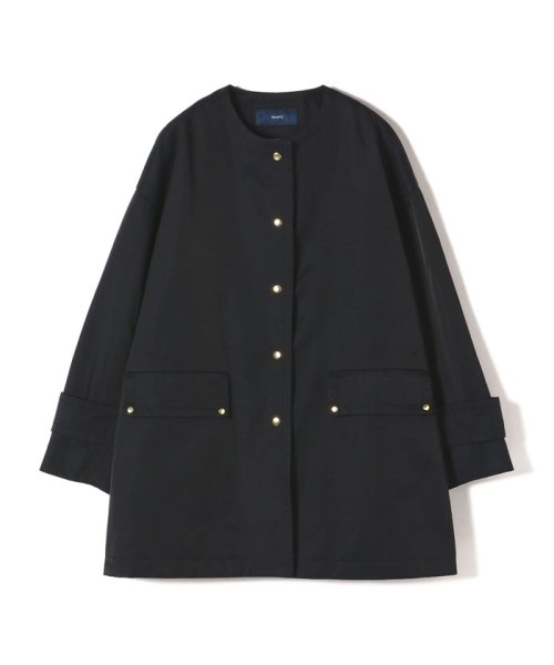 〈撥水加工/手洗い可能〉綿 ナイロン ギャバ ノーカラー ミディ コート 24SS ◇ 