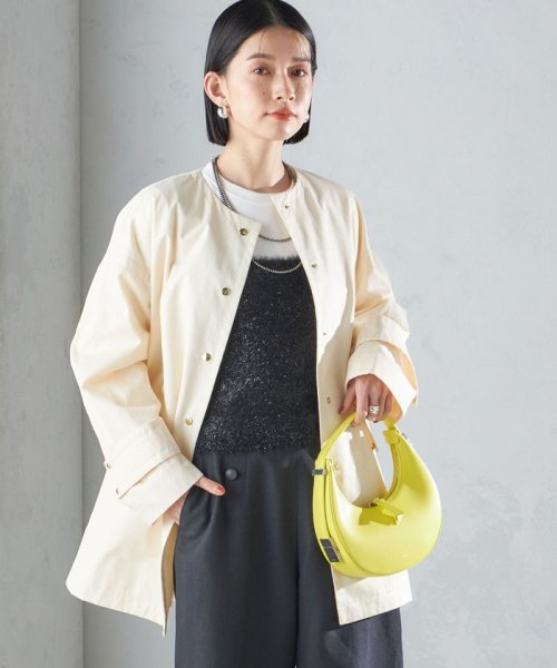 〈撥水加工/手洗い可能〉綿 ナイロン ギャバ ノーカラー ミディ コート 24SS ◇ 