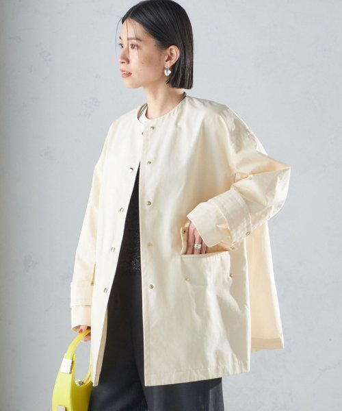 〈撥水加工/手洗い可能〉綿 ナイロン ギャバ ノーカラー ミディ コート 24SS ◇ 