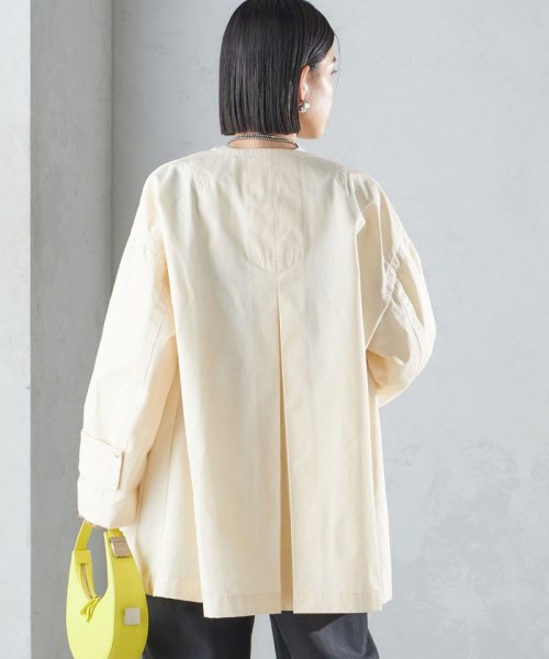 〈撥水加工/手洗い可能〉綿 ナイロン ギャバ ノーカラー ミディ コート 24SS ◇ 