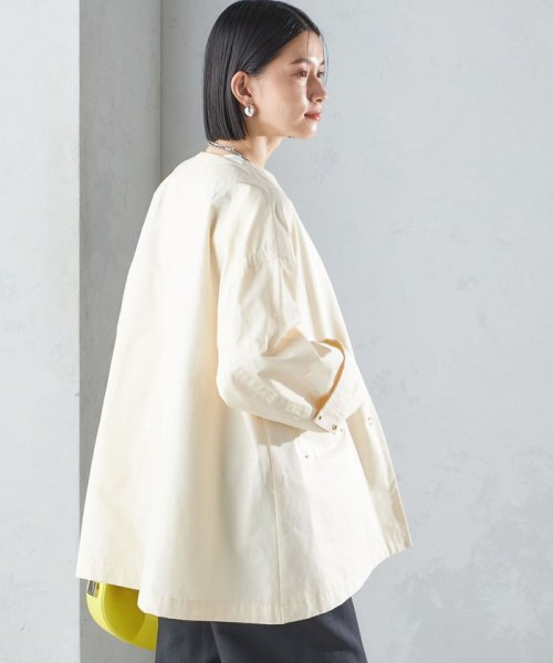 〈撥水加工/手洗い可能〉綿 ナイロン ギャバ ノーカラー ミディ コート 24SS ◇ 