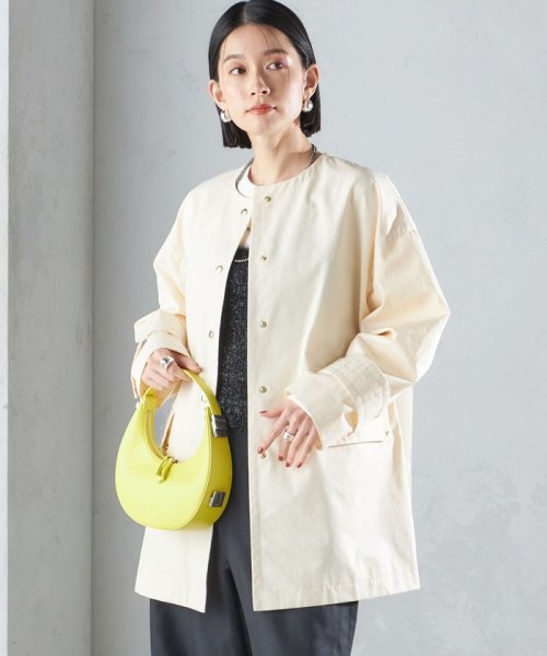 〈撥水加工/手洗い可能〉綿 ナイロン ギャバ ノーカラー ミディ コート 24SS ◇ 