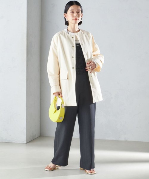 〈撥水加工/手洗い可能〉綿 ナイロン ギャバ ノーカラー ミディ コート 24SS ◇ 