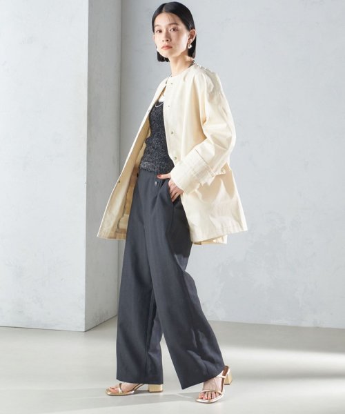 〈撥水加工/手洗い可能〉綿 ナイロン ギャバ ノーカラー ミディ コート 24SS ◇ 