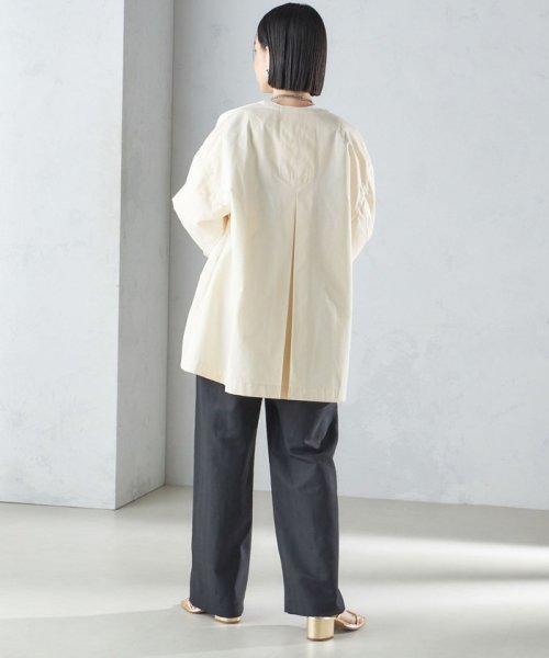 〈撥水加工/手洗い可能〉綿 ナイロン ギャバ ノーカラー ミディ コート 24SS ◇ 