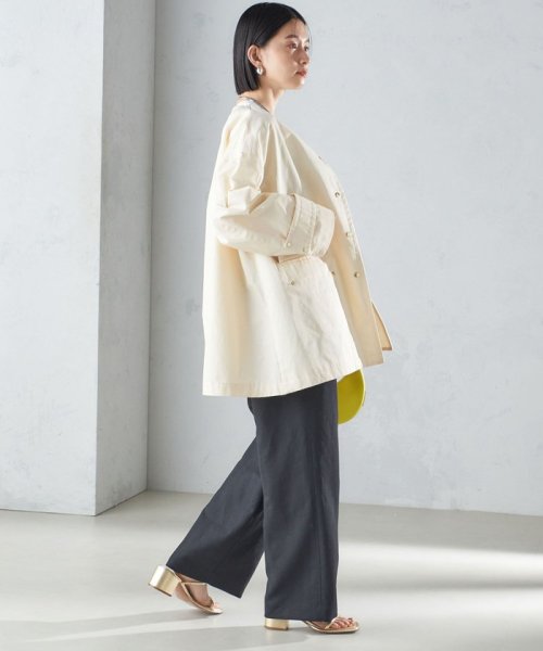 〈撥水加工/手洗い可能〉綿 ナイロン ギャバ ノーカラー ミディ コート 24SS ◇ 