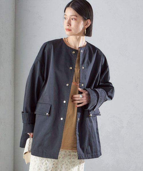 〈撥水加工/手洗い可能〉綿 ナイロン ギャバ ノーカラー ミディ コート 24SS ◇ 