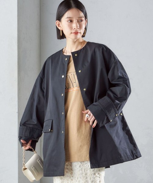 〈撥水加工/手洗い可能〉綿 ナイロン ギャバ ノーカラー ミディ コート 24SS ◇ 