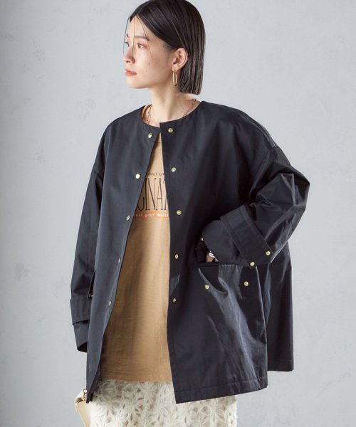 〈撥水加工/手洗い可能〉綿 ナイロン ギャバ ノーカラー ミディ コート 24SS ◇ 