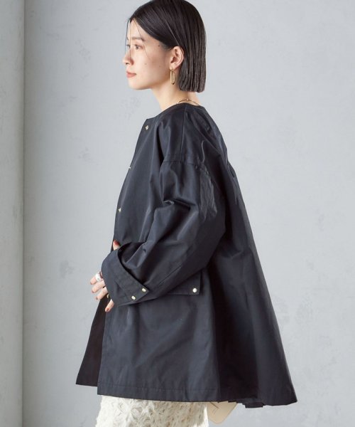 〈撥水加工/手洗い可能〉綿 ナイロン ギャバ ノーカラー ミディ コート 24SS ◇ 