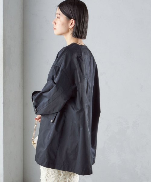 〈撥水加工/手洗い可能〉綿 ナイロン ギャバ ノーカラー ミディ コート 24SS ◇ 