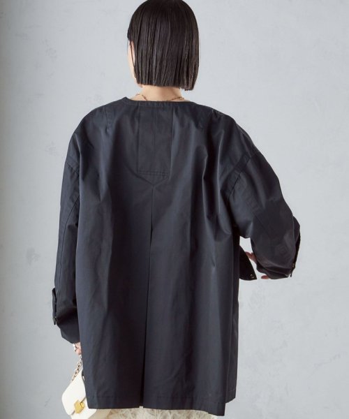 〈撥水加工/手洗い可能〉綿 ナイロン ギャバ ノーカラー ミディ コート 24SS ◇ 