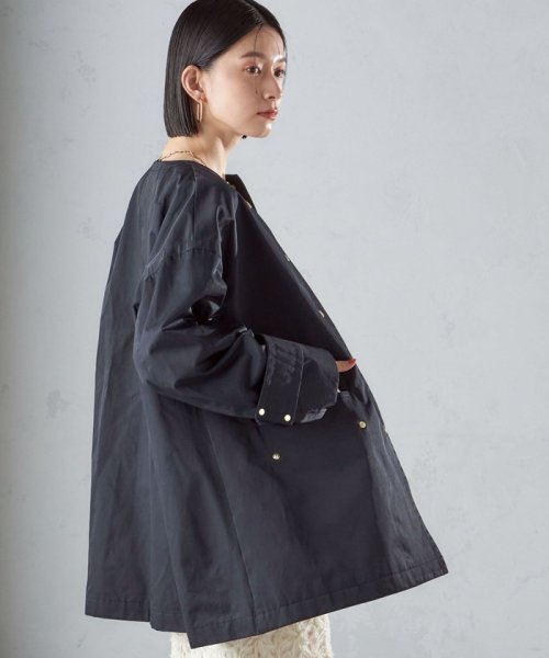 〈撥水加工/手洗い可能〉綿 ナイロン ギャバ ノーカラー ミディ コート 24SS ◇ 