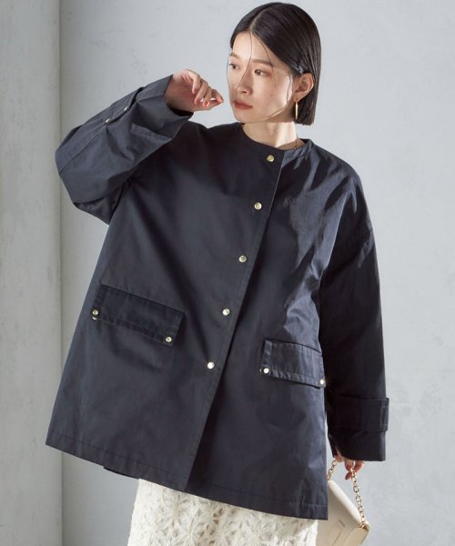 〈撥水加工/手洗い可能〉綿 ナイロン ギャバ ノーカラー ミディ コート 24SS ◇ 